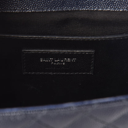 Saint Laurent Grain De Poudre Textured Mixed Matelasse Triquilt Medium Monogram Satchel Deep Marine 8 of 10