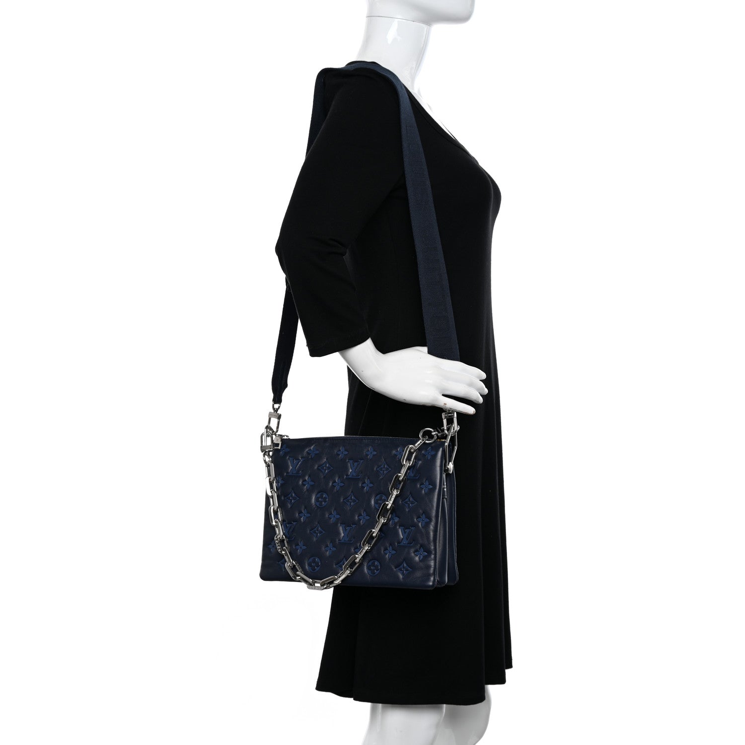 Louis Vuitton Lambskin Embossed Monogram Coussin PM Navy 2 of 10