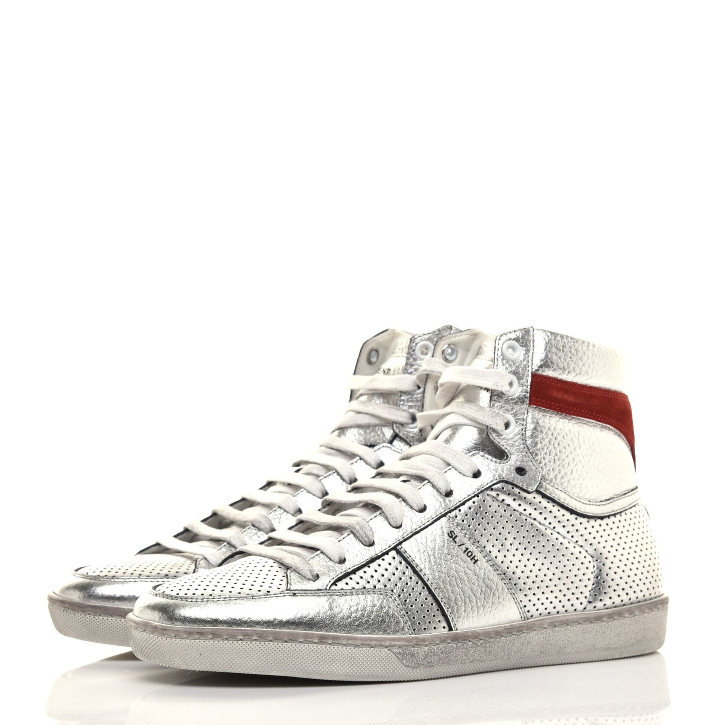 Metallic Calfskin Perforated Court Classic SL/10H High Top Sneakers 39 Silver