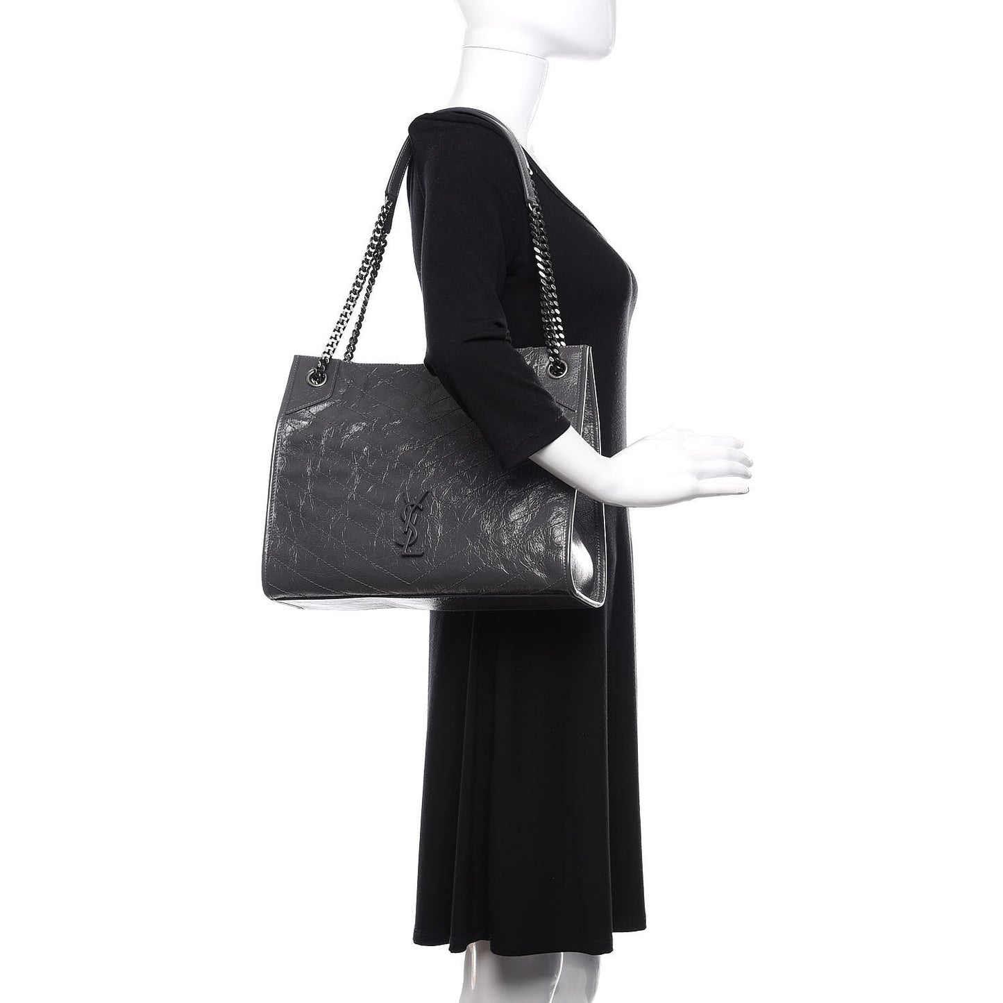 Crinkled Calfskin Matelasse Monogram Medium Niki Shopper Tote Smog