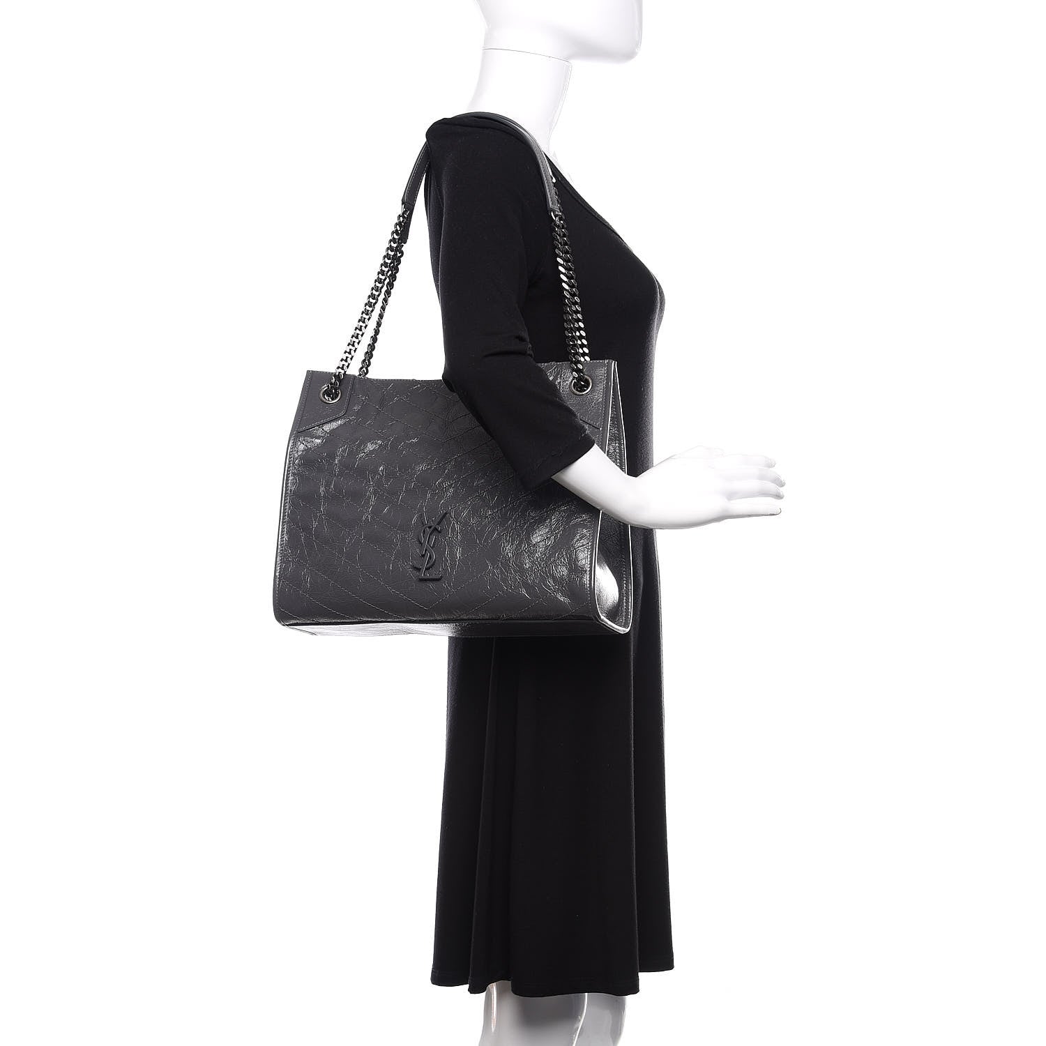Saint Laurent Crinkled Calfskin Matelasse Monogram Medium Niki Shopper Tote Smog 2 of 11