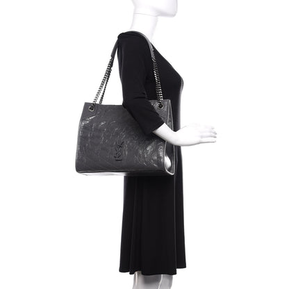 Saint Laurent Crinkled Calfskin Matelasse Monogram Medium Niki Shopper Tote Smog 2 of 11