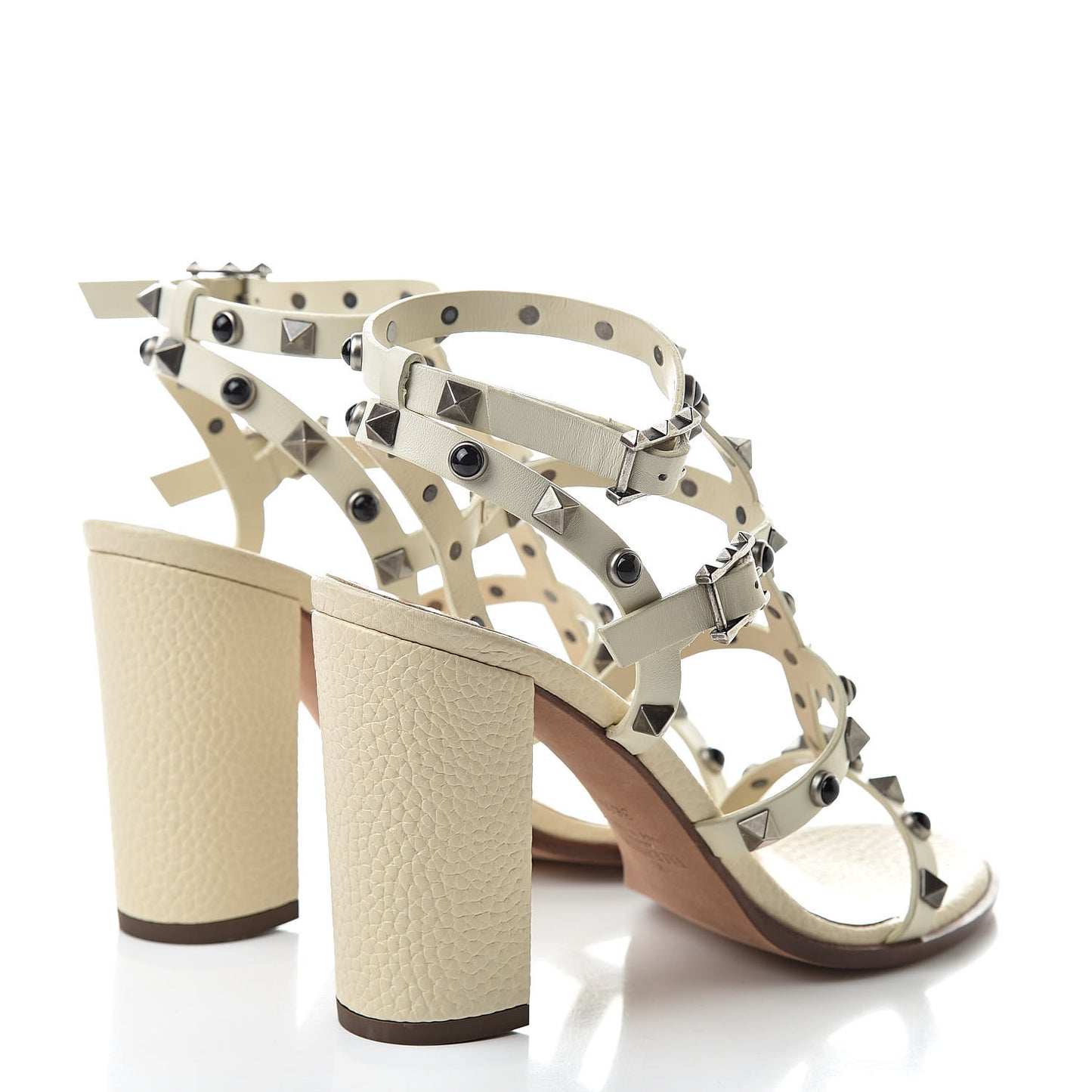 Pebbled Calfskin Rockstud 90mm City Sandals 36.5 Ivory
