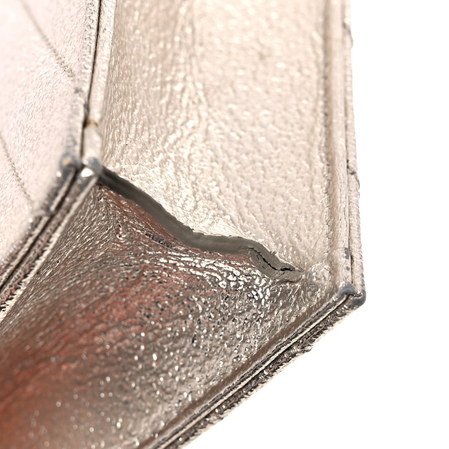 Metallic Crackled Calfskin Matelasse Chevron Monogram Envelope Chain Wallet Gold