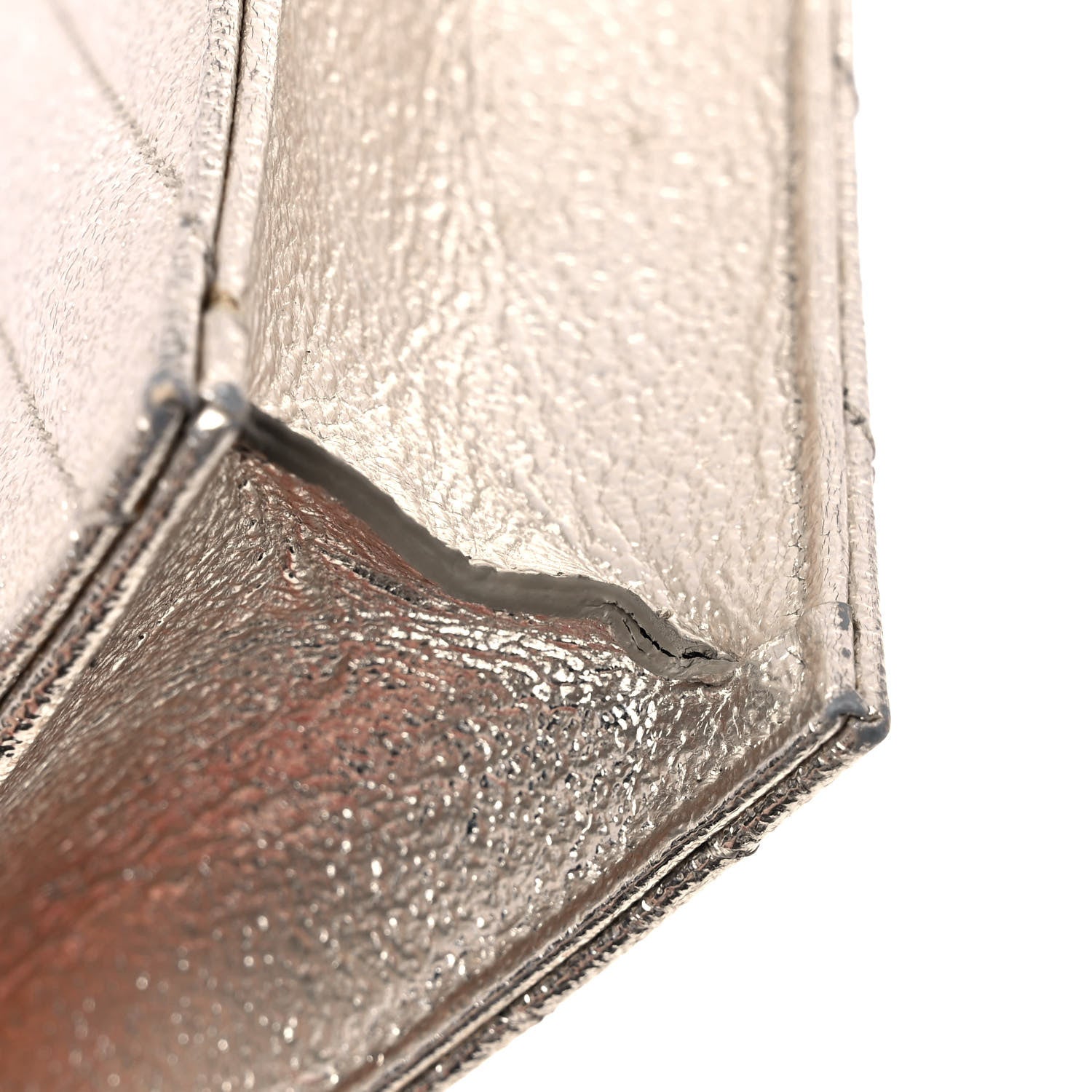 Saint Laurent Metallic Crackled Calfskin Matelasse Chevron Monogram Envelope Chain Wallet Gold 9 of 11
