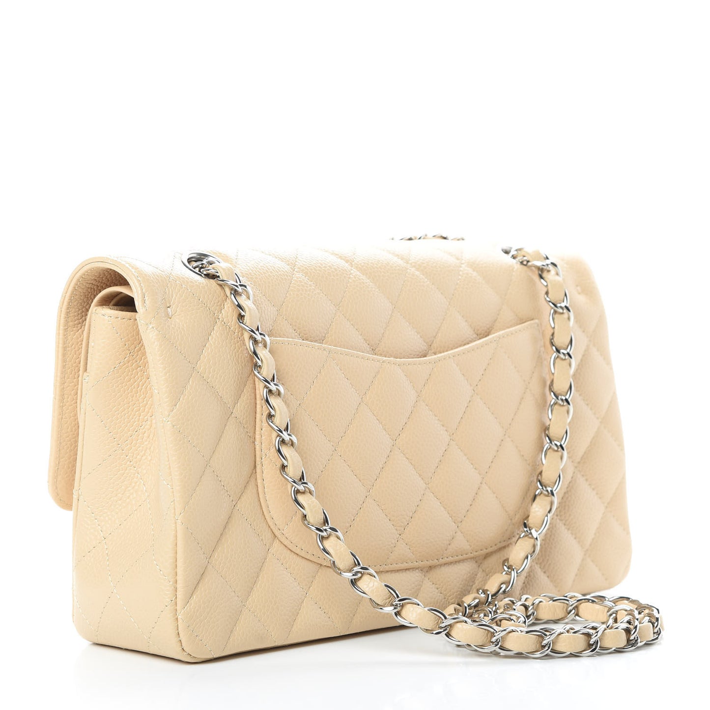 Caviar Quilted Medium Double Flap Beige