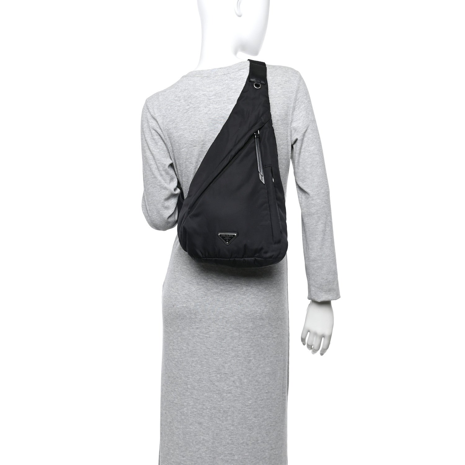Prada Re-Nylon Vitello Metal Triangle Logo Sling Backpack Black 2 of 12