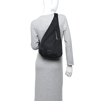 Prada Re-Nylon Vitello Metal Triangle Logo Sling Backpack Black 2 of 12