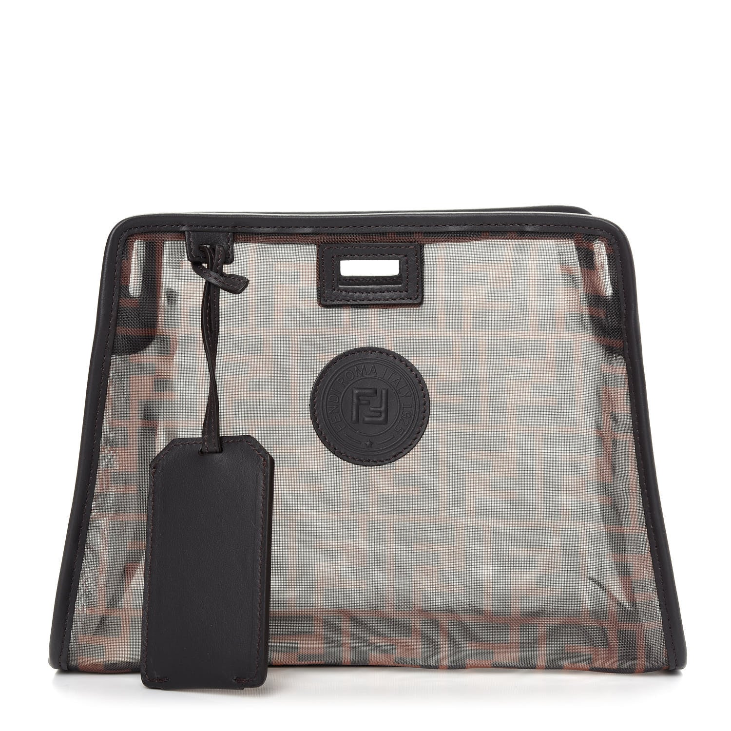 Fendi Mesh Vitello Century FF 1974 Mini Peekaboo Defender Cover Marrone Black Ebano 1 of 10