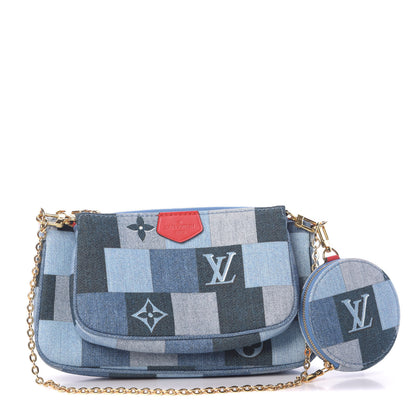 Louis Vuitton Denim Damier Monogram Patchwork Multi Pochette Accessories Blue Rouge 1 of 13