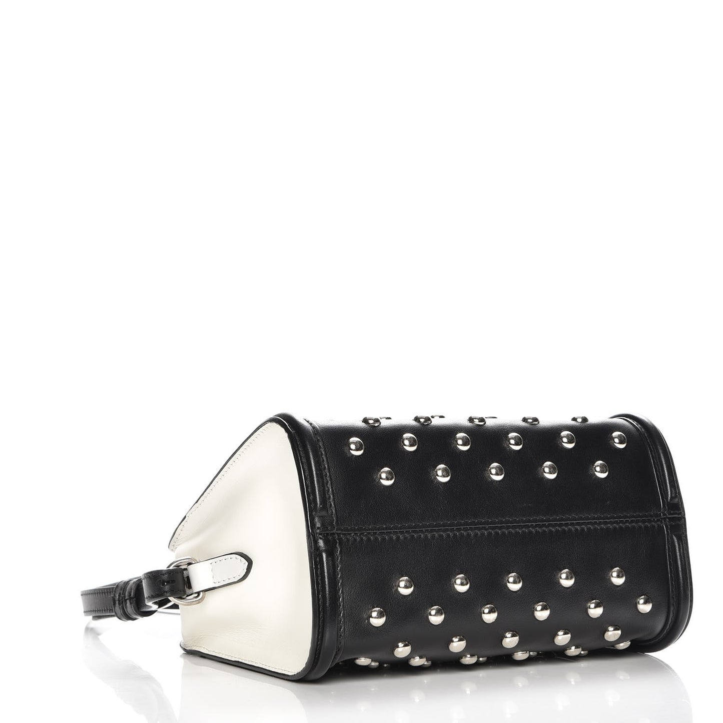 Calfskin Studded Small Padlock Tote Black White