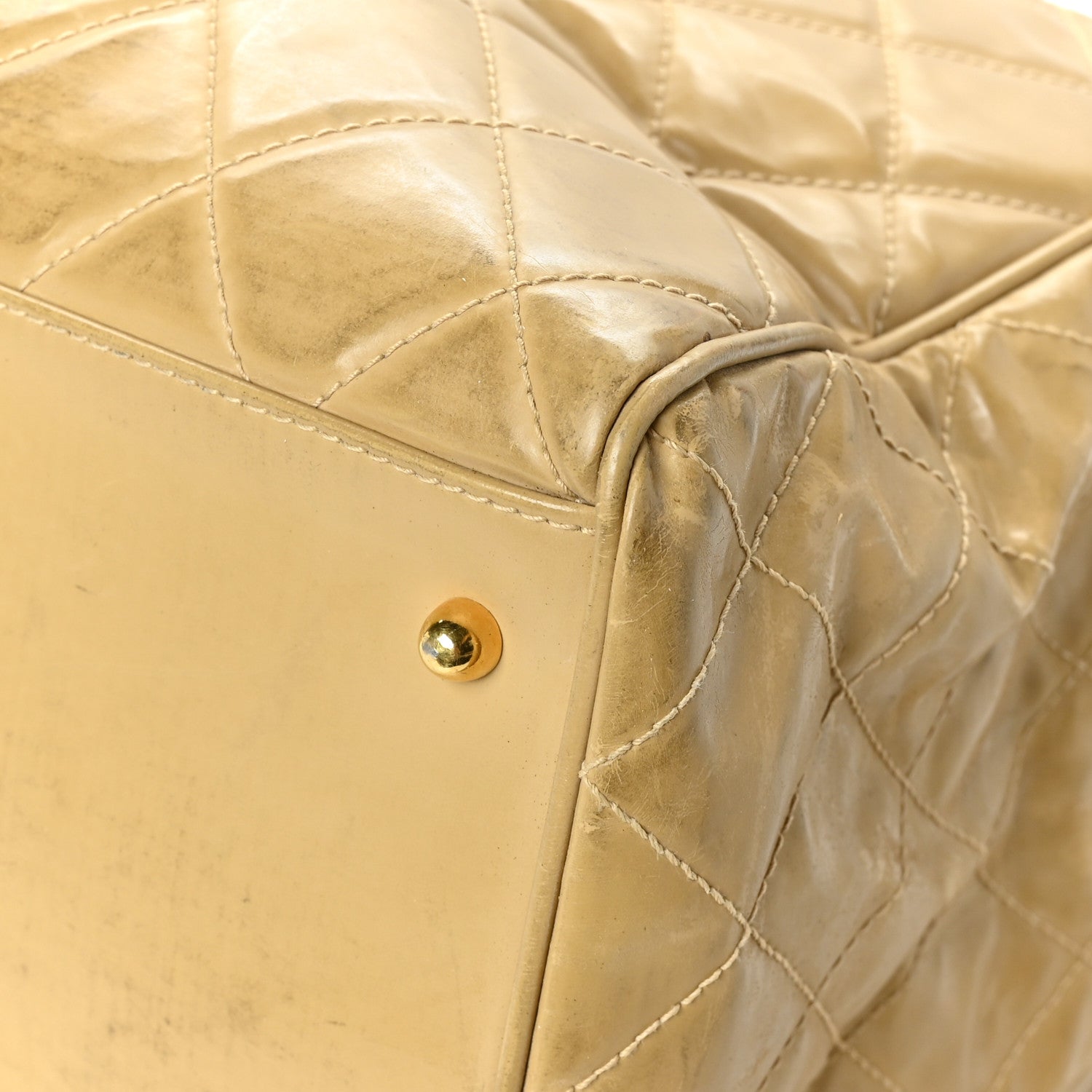 Chanel Vinyl Stitched XL Weekender Beige 10 of 15