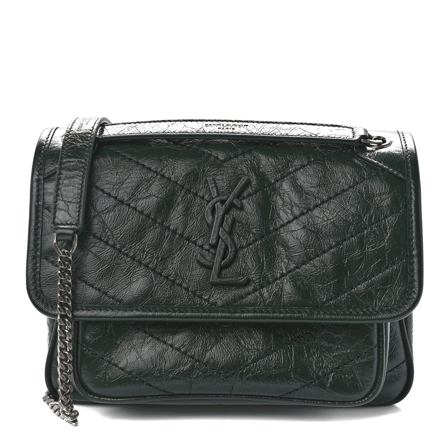 Crinkled Calfskin Matelasse Monogram Baby Niki Chain Satchel