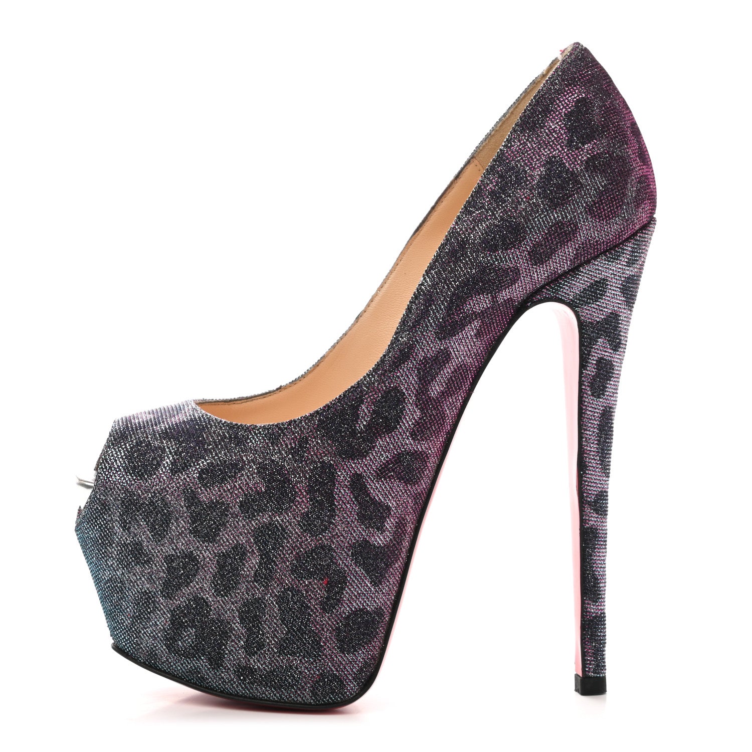 Christian Louboutin Lame Leopard Highness 160 Pumps 35 Turquoise Violet 1 of 9