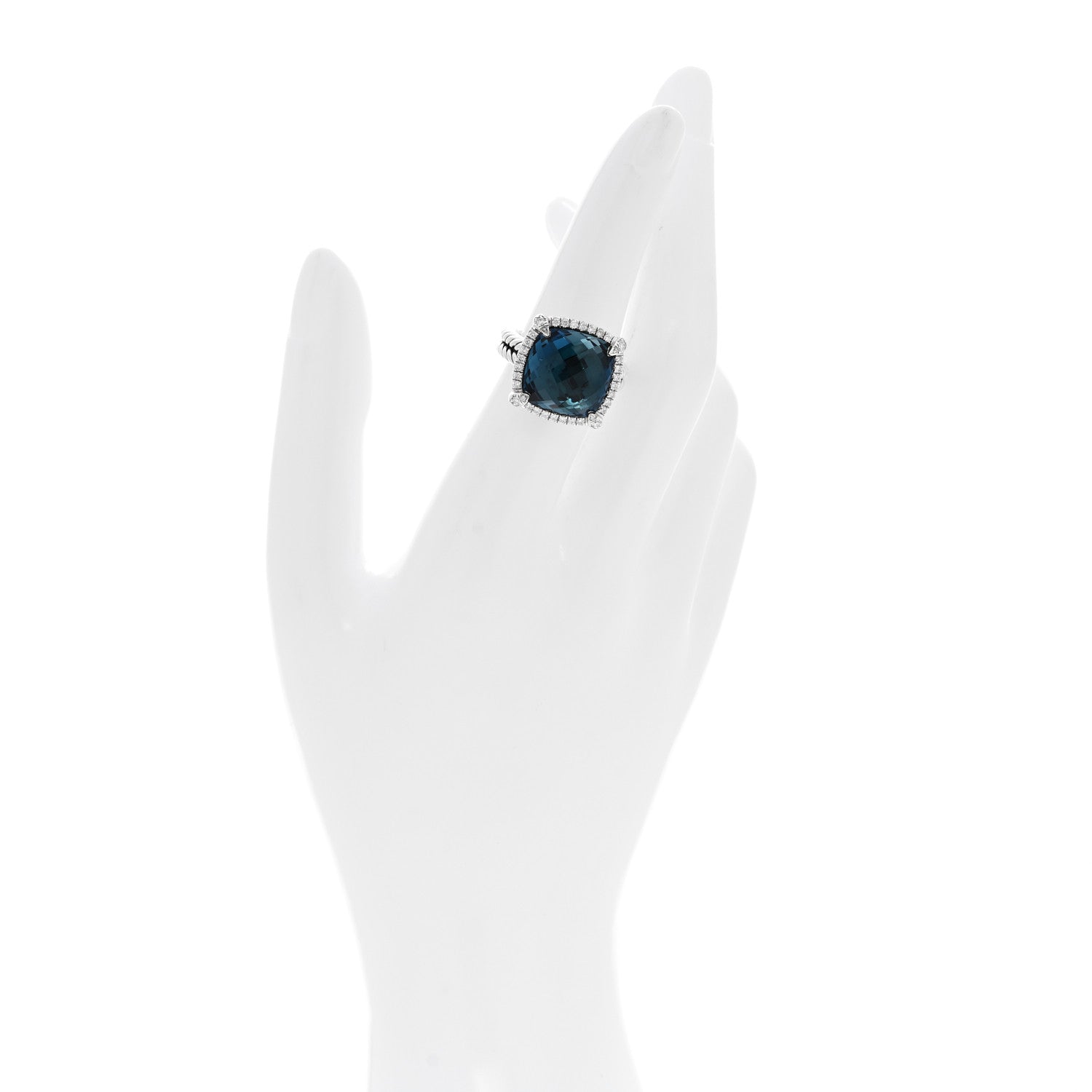 David Yurman Sterling Silver Diamond Hampton Blue Topaz 14mm Chatelaine Pave Bezel Ring 51 5.75 2 of 5