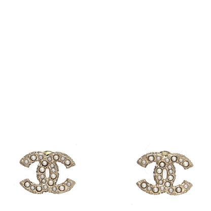 Chanel Pearl Crystal CC Earrings Light Gold 1 of 4