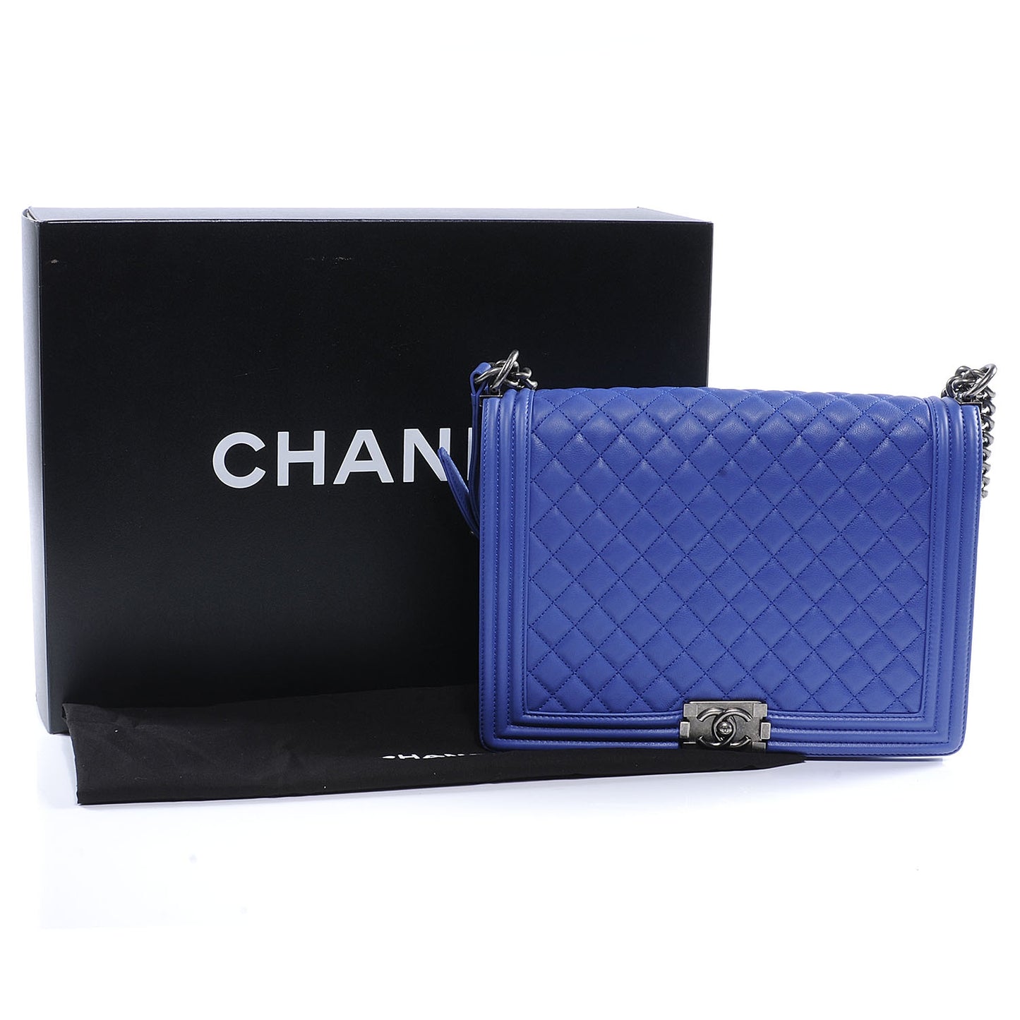 Calfskin Quilted Large Boy Flap Blue Fonce