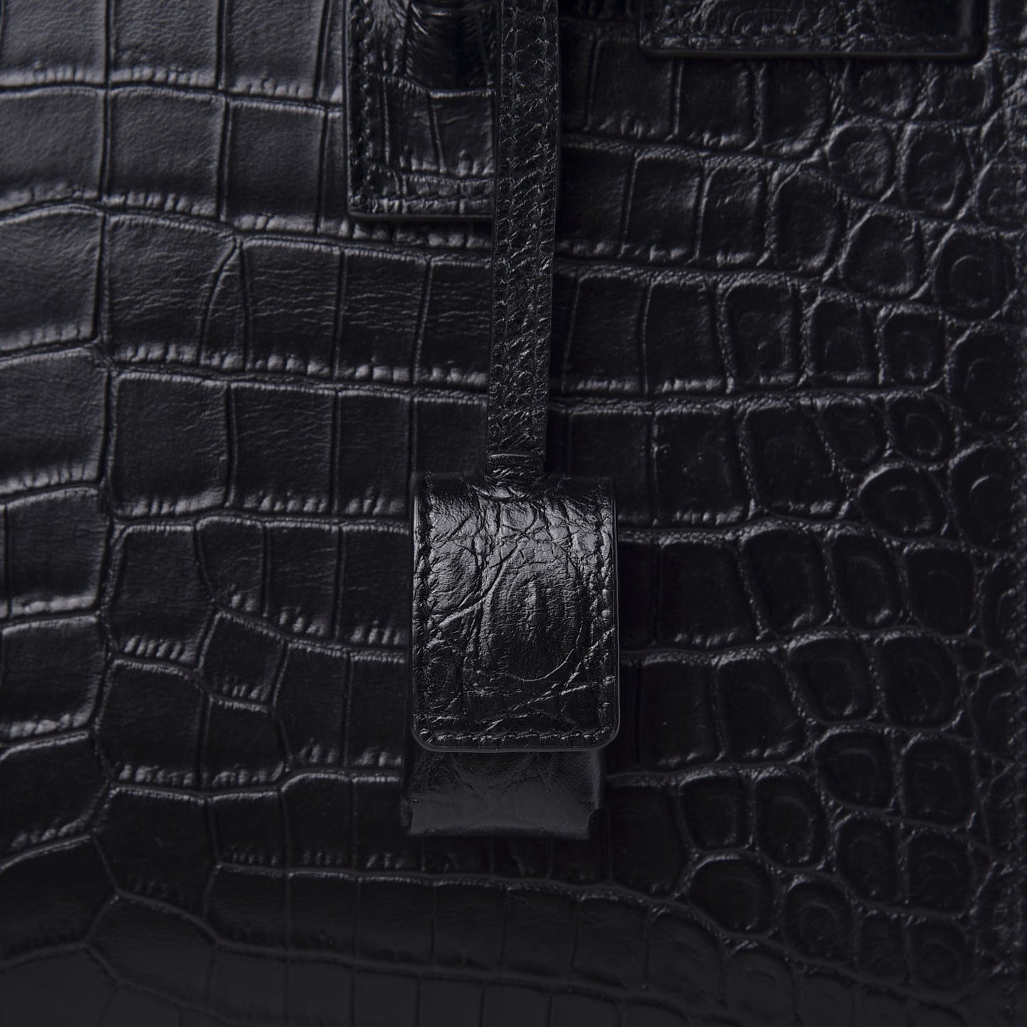 Calfskin Crocodile Embossed Baby Sac De Jour Black