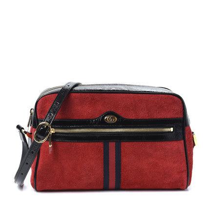 Gucci Suede Patent Web Small Ophidia Shoulder Bag Hibiscus Red Black 1 of 10