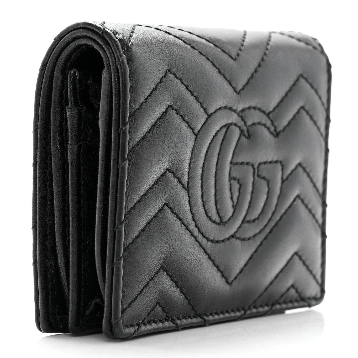 Gucci Calfskin Matelasse GG Marmont Card Case Wallet Black 3 of 16