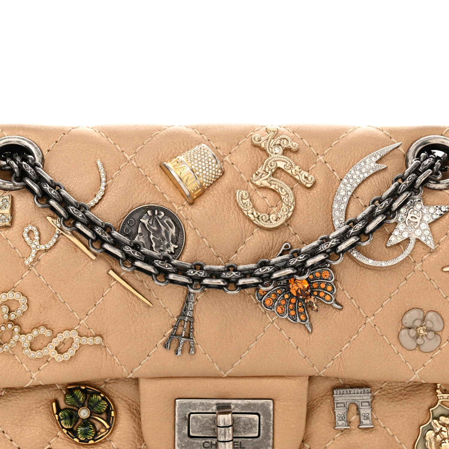 Chanel Metallic Calfskin Quilted Lucky Charms 2.55 Reissue 224 Flap Gold 8 of 14
