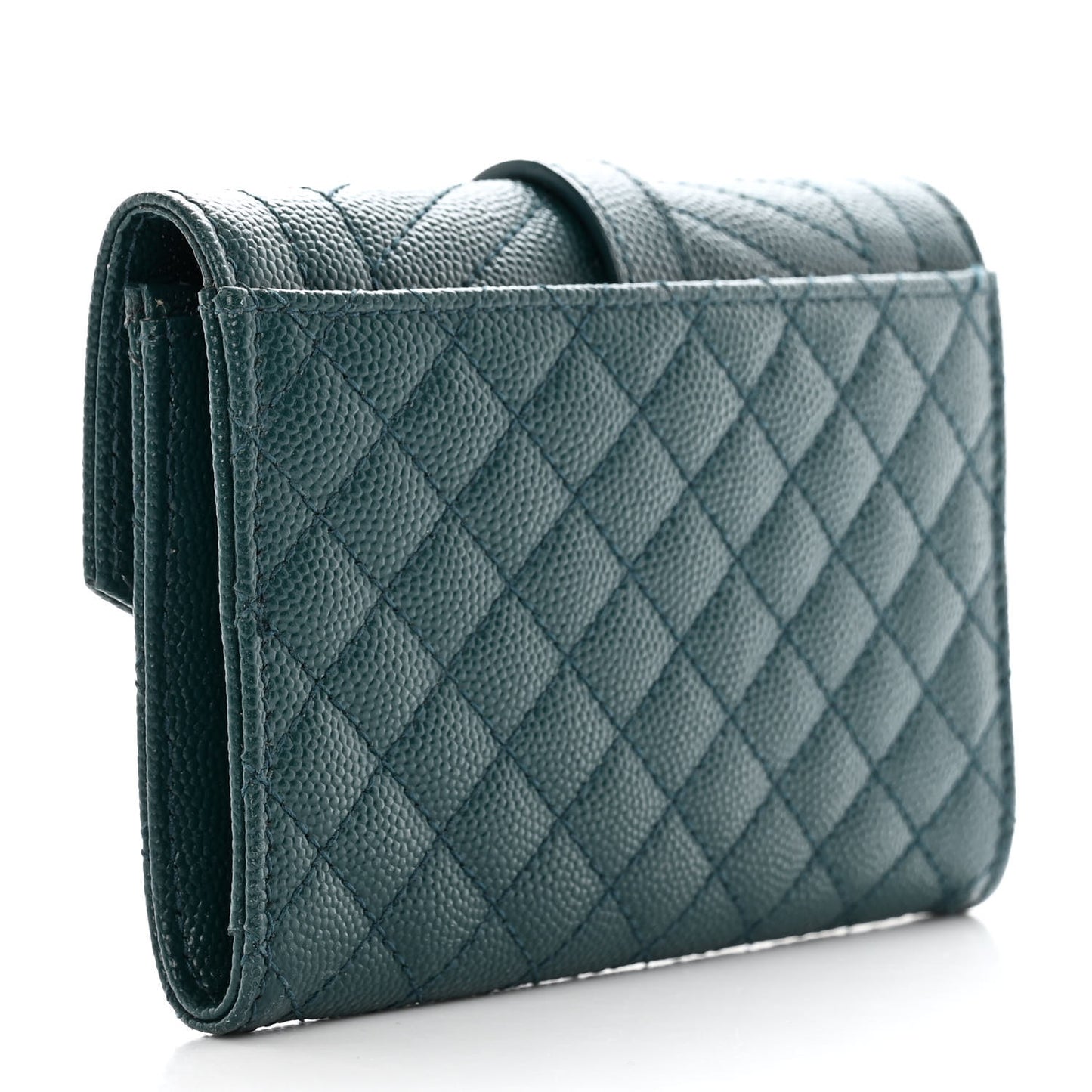 Grain De Poudre Textured Mixed Matelasse Triquilt Small Monogram Envelope Wallet Sea Turquoise