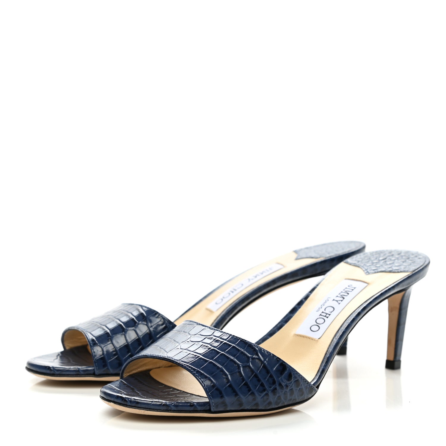 Jimmy Choo Calfskin Crocodile Embossed Stacey 65 Sandal Pumps 38.5 Denim 3 of 8