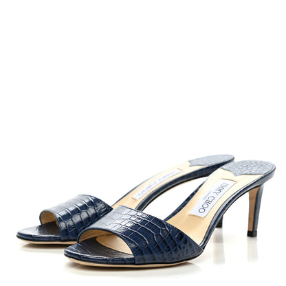 Jimmy Choo Calfskin Crocodile Embossed Stacey 65 Sandal Pumps 38.5 Denim 3 of 8