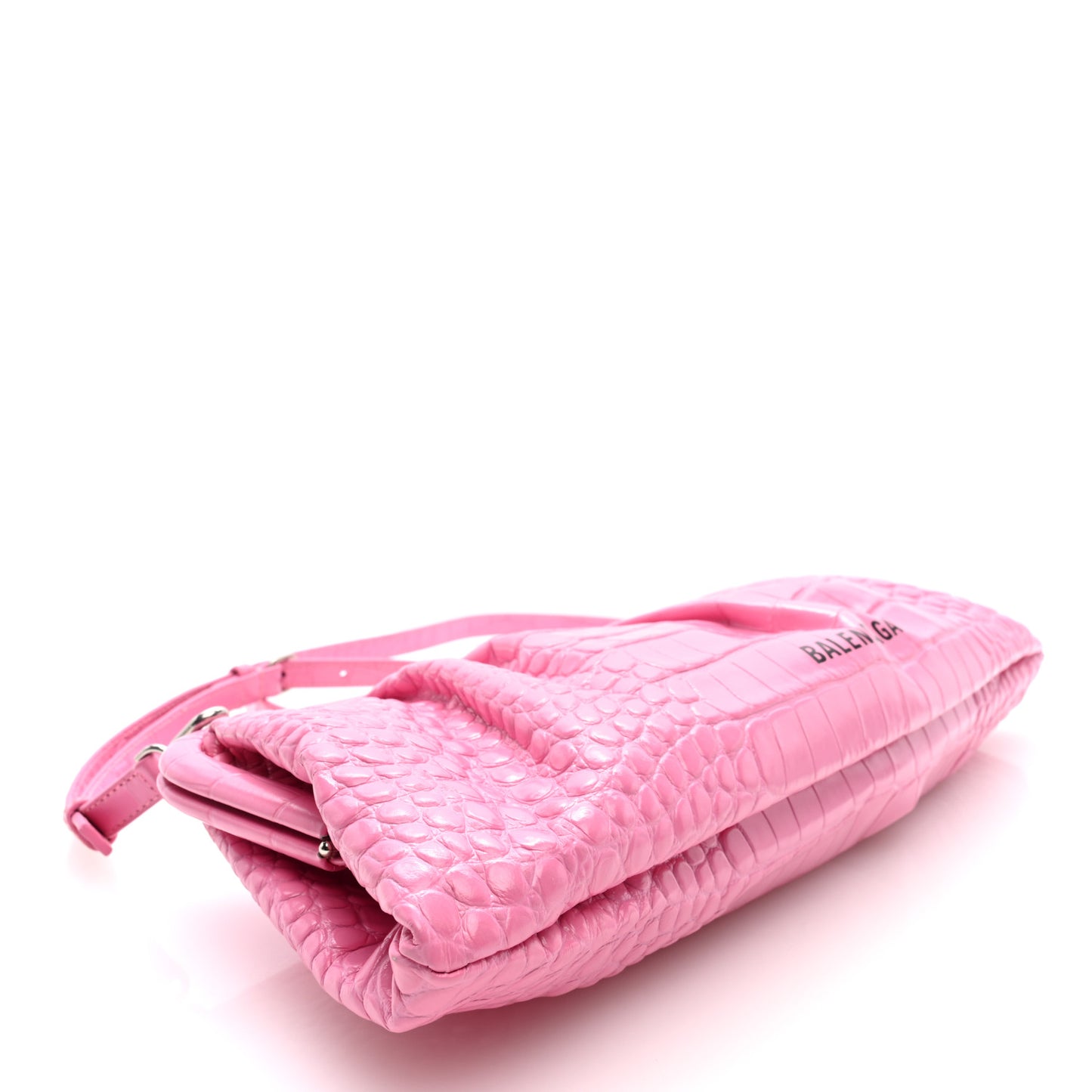 Shiny Supple Calfskin Logo Crocodile Embossed XL Cloud Clutch Pink