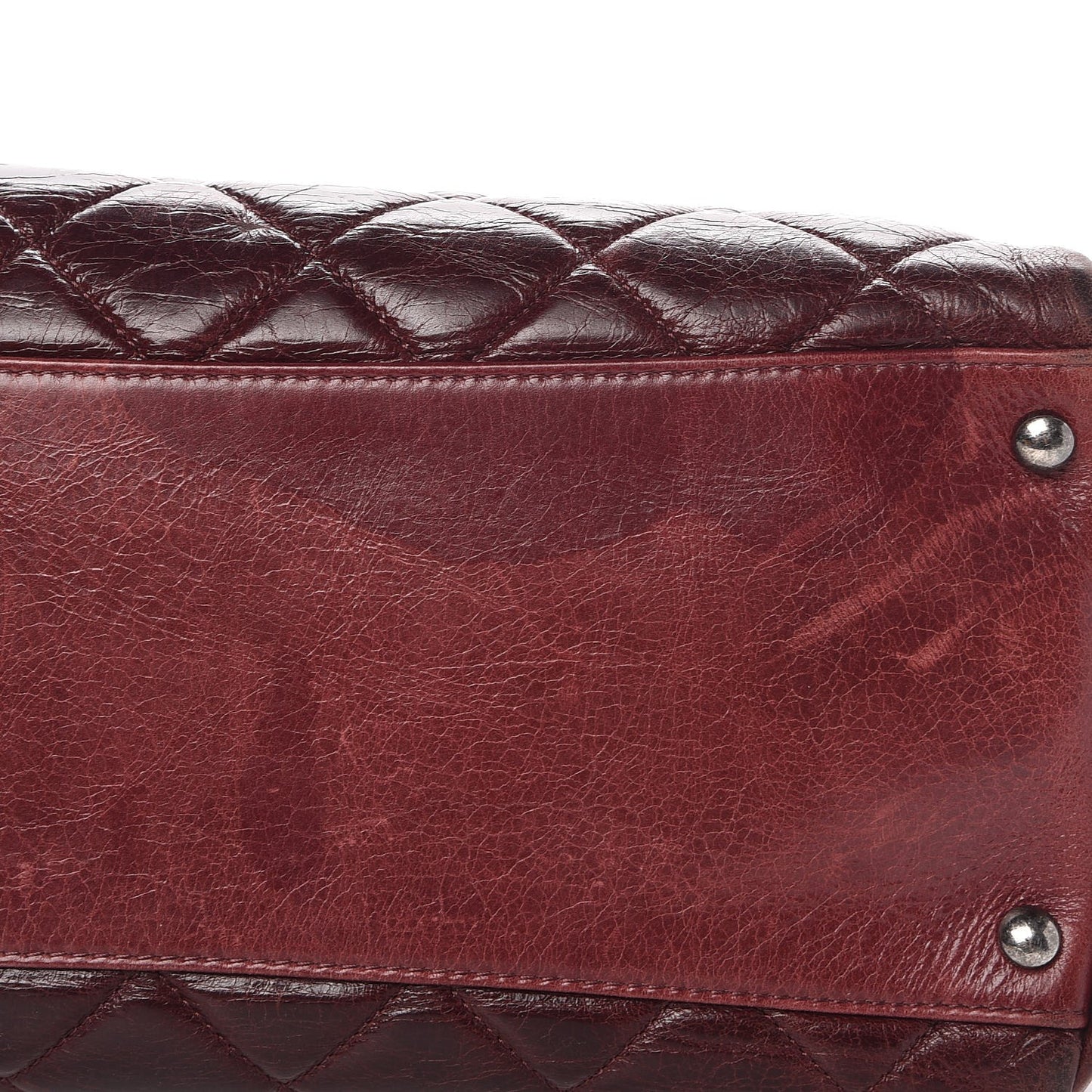 Glazed Calfskin Quilted Large Nameplate Shopping Tote Burgundy