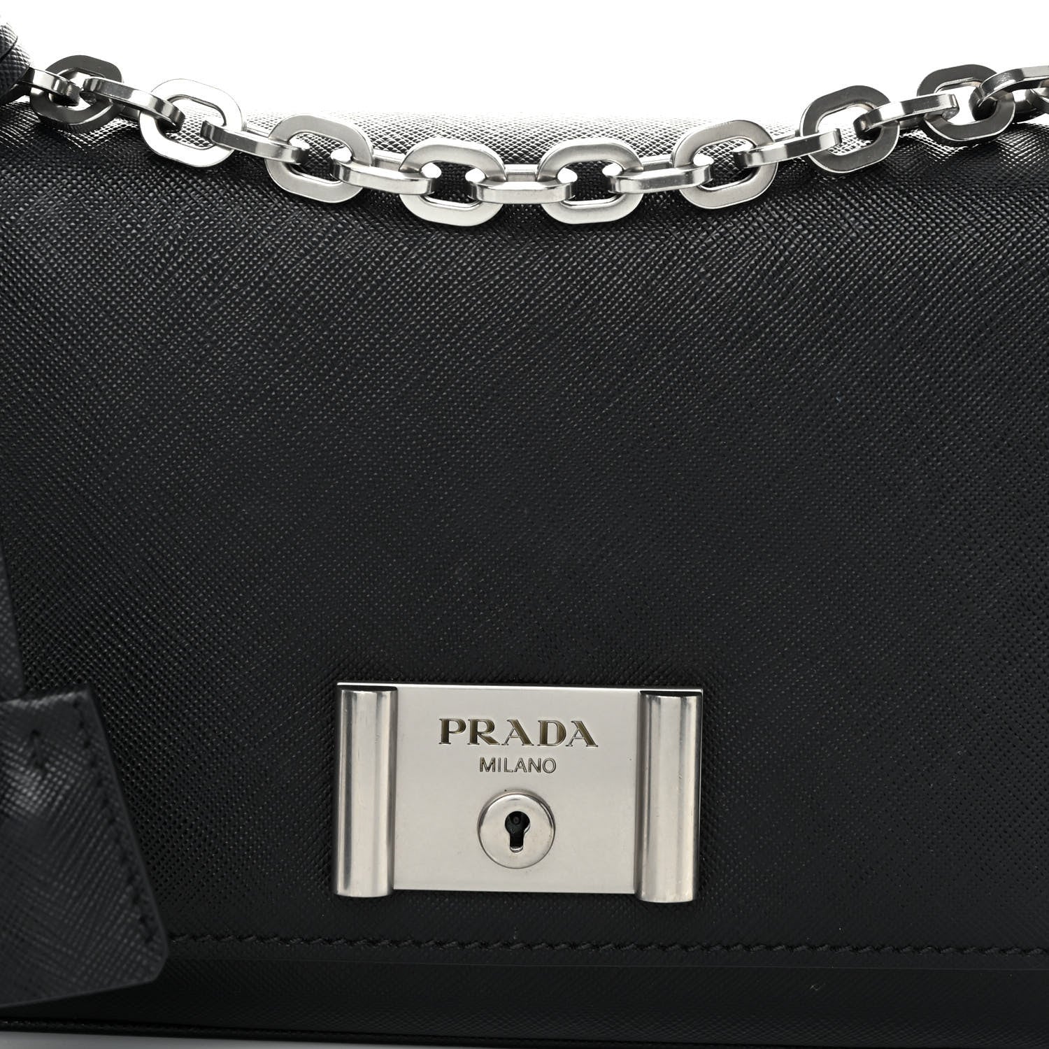 Prada Saffiano Lux Lock Flap Chain Shoulder Bag Black 7 of 12