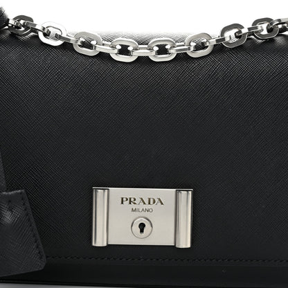 Prada Saffiano Lux Lock Flap Chain Shoulder Bag Black 7 of 12