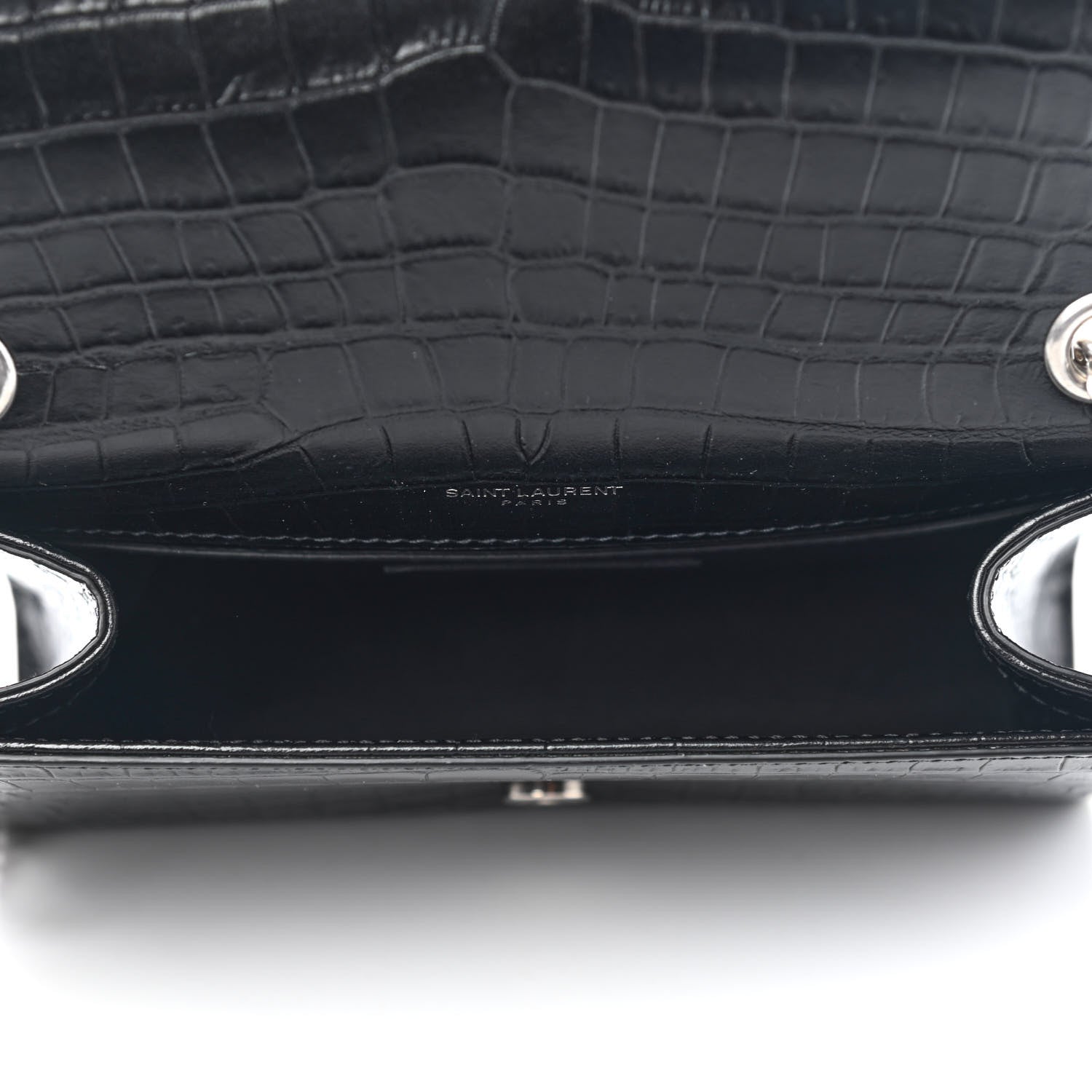 Saint Laurent Calfskin Crocodile Embossed Small Classic Monogram Kate Tassel Satchel Black 5 of 9