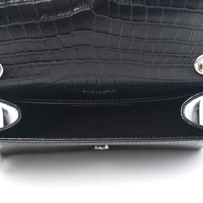 Saint Laurent Calfskin Crocodile Embossed Small Classic Monogram Kate Tassel Satchel Black 5 of 9