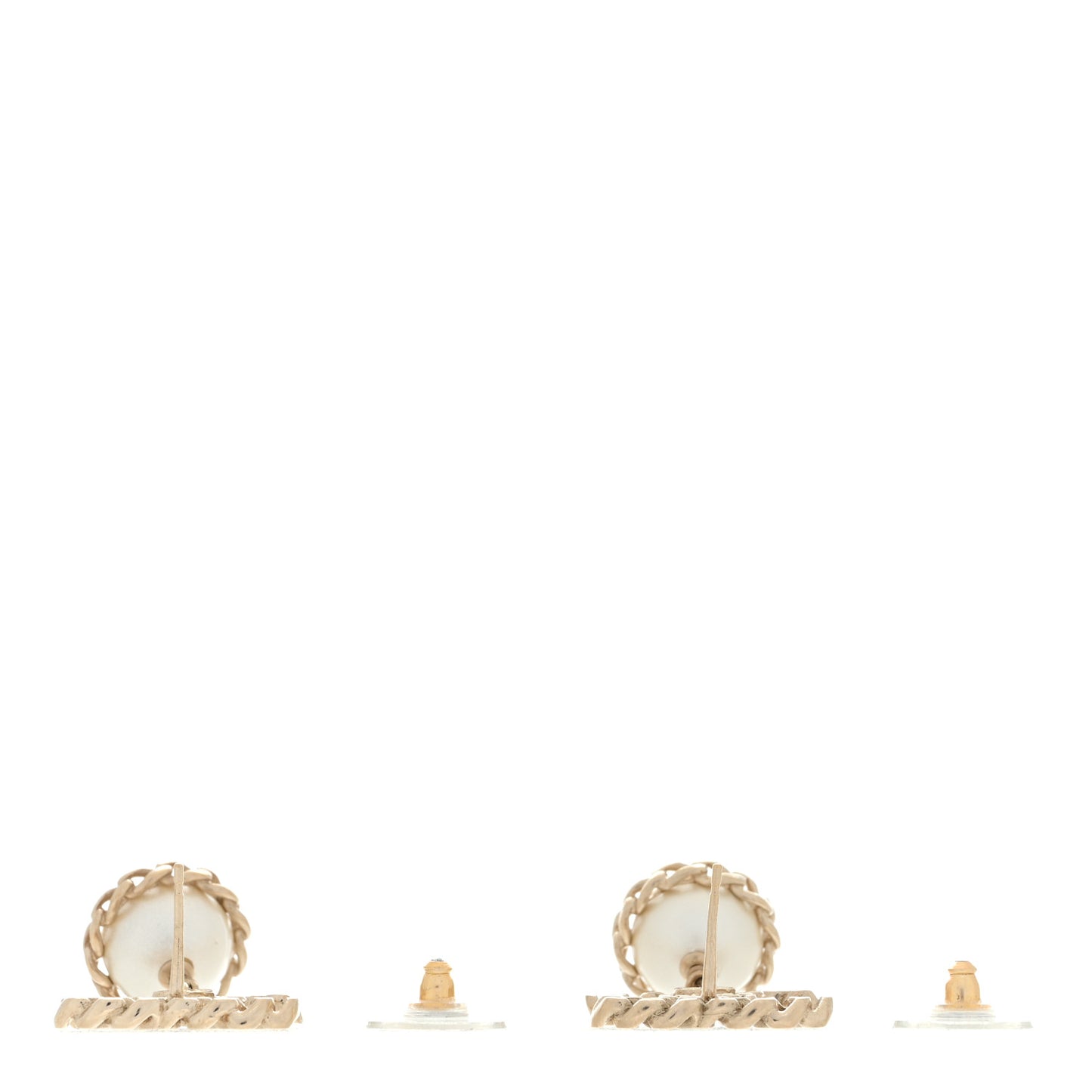 Metal Pearl CC Chain Drop Earrings Gold