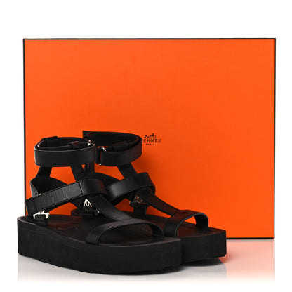 Hermes Calfskin Womens Enid Sandals 37 Black 8 of 8