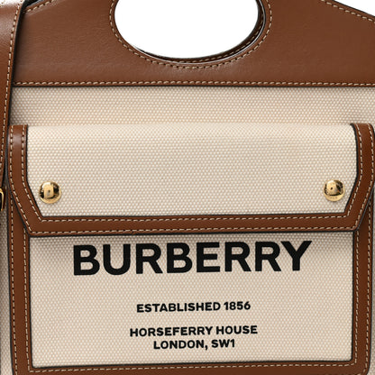 Burberry Canvas Smooth Calfskin Two Tone Mini Pocket Bag Natural Malt Brown 8 of 11