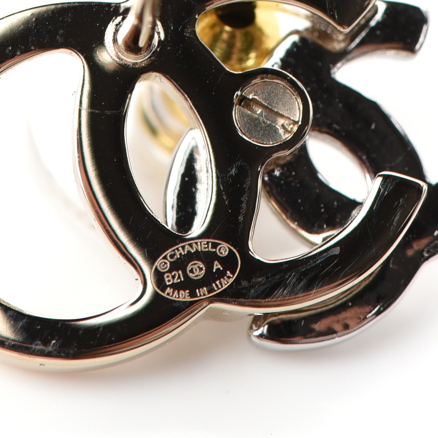 Chanel Crystal Double CC Earrings Gold Silver 4 of 4