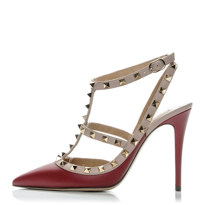 Valentino Garavani Calfskin Nappa Rockstud Ankle Strap 100mm Pumps 39 Rubino Poudre 1 of 9