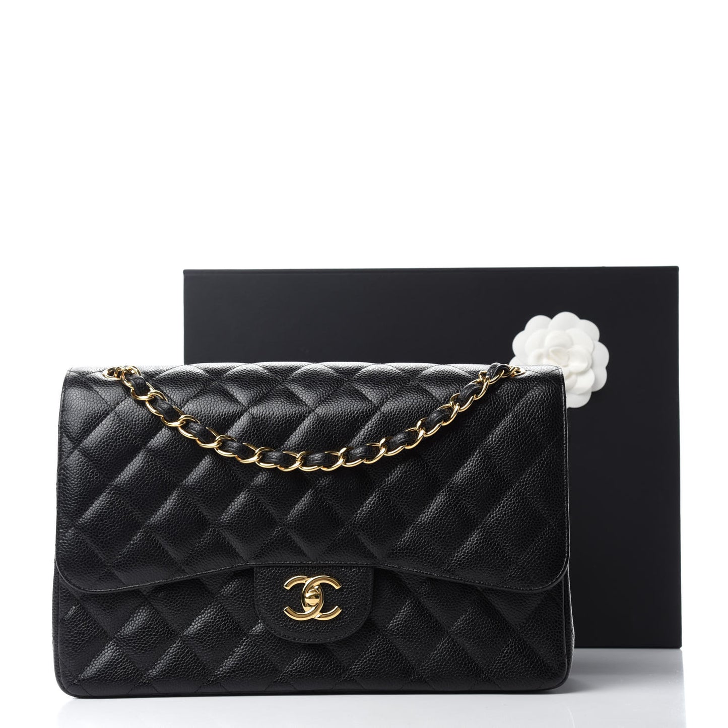 Caviar Quilted Jumbo Double Flap Black