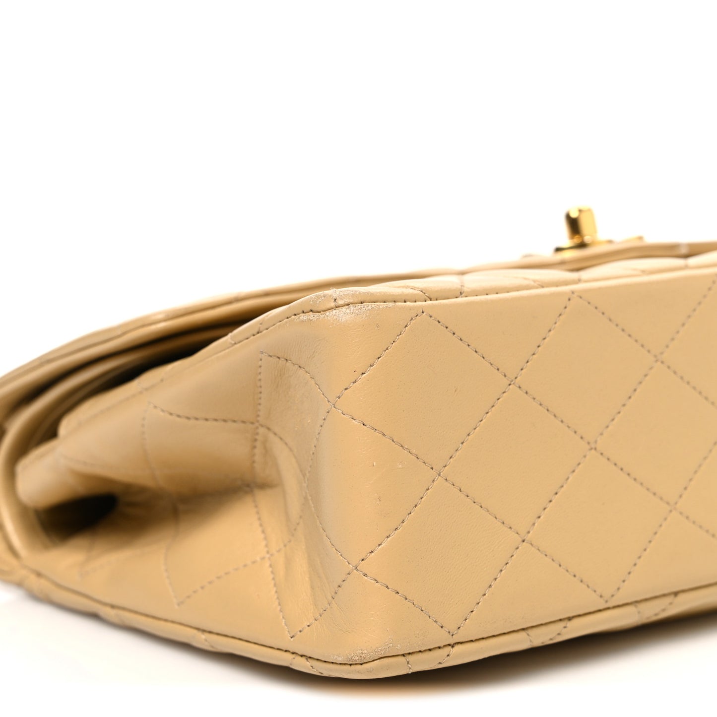 Lambskin Quilted Medium Double Flap Beige