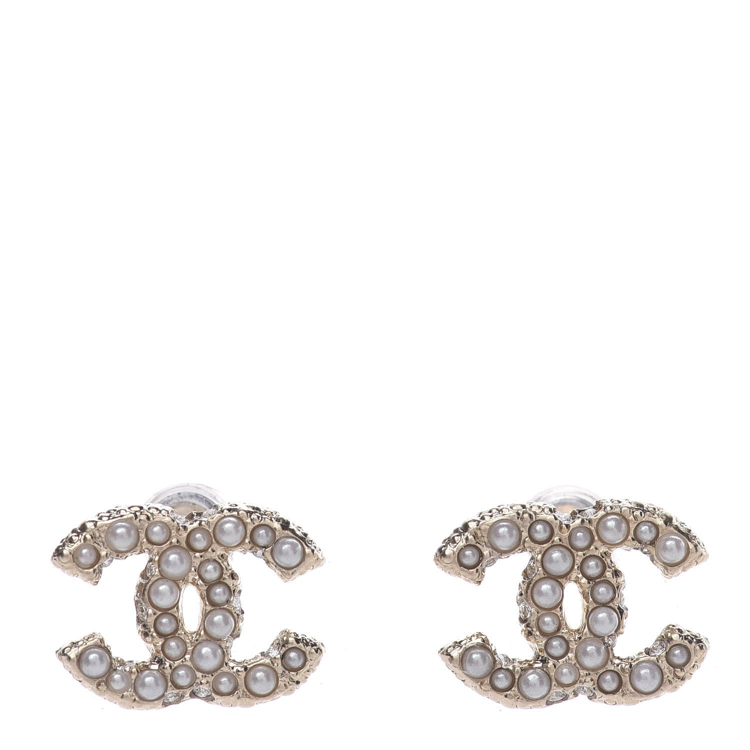 Chanel Metal Graduated Pearl Crystal CC Earrings Light Gold 1 of 5