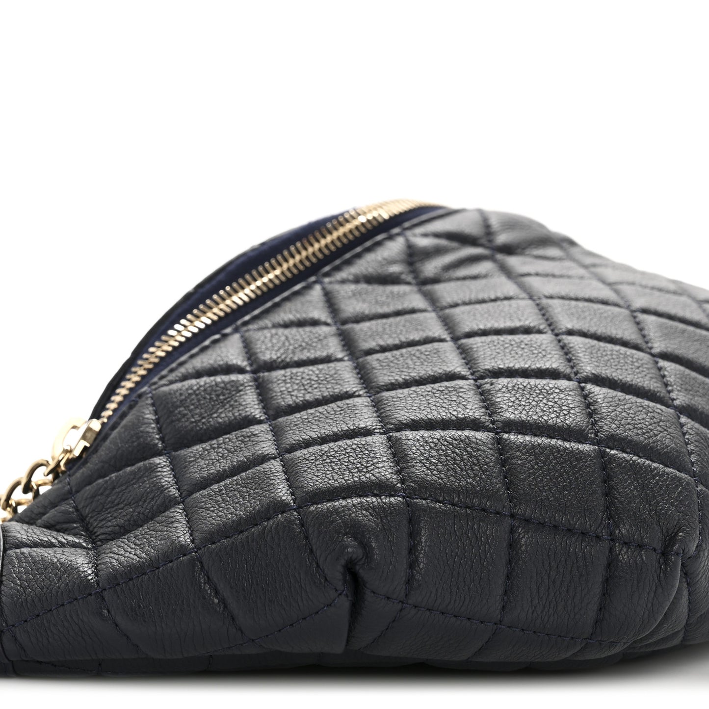 Calfskin Quilted Banane Waist Bag Fanny Pack Navy