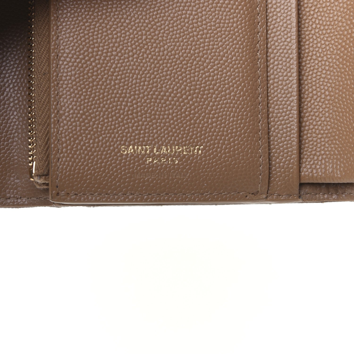 Saint Laurent Grain De Poudre Matelasse Chevron Monogram Compact Tri Fold Wallet Light Taupe 10 of 11