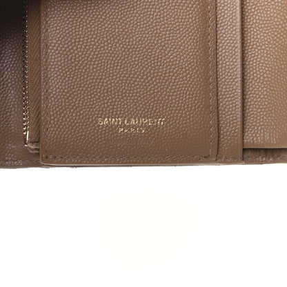 Saint Laurent Grain De Poudre Matelasse Chevron Monogram Compact Tri Fold Wallet Light Taupe 10 of 11