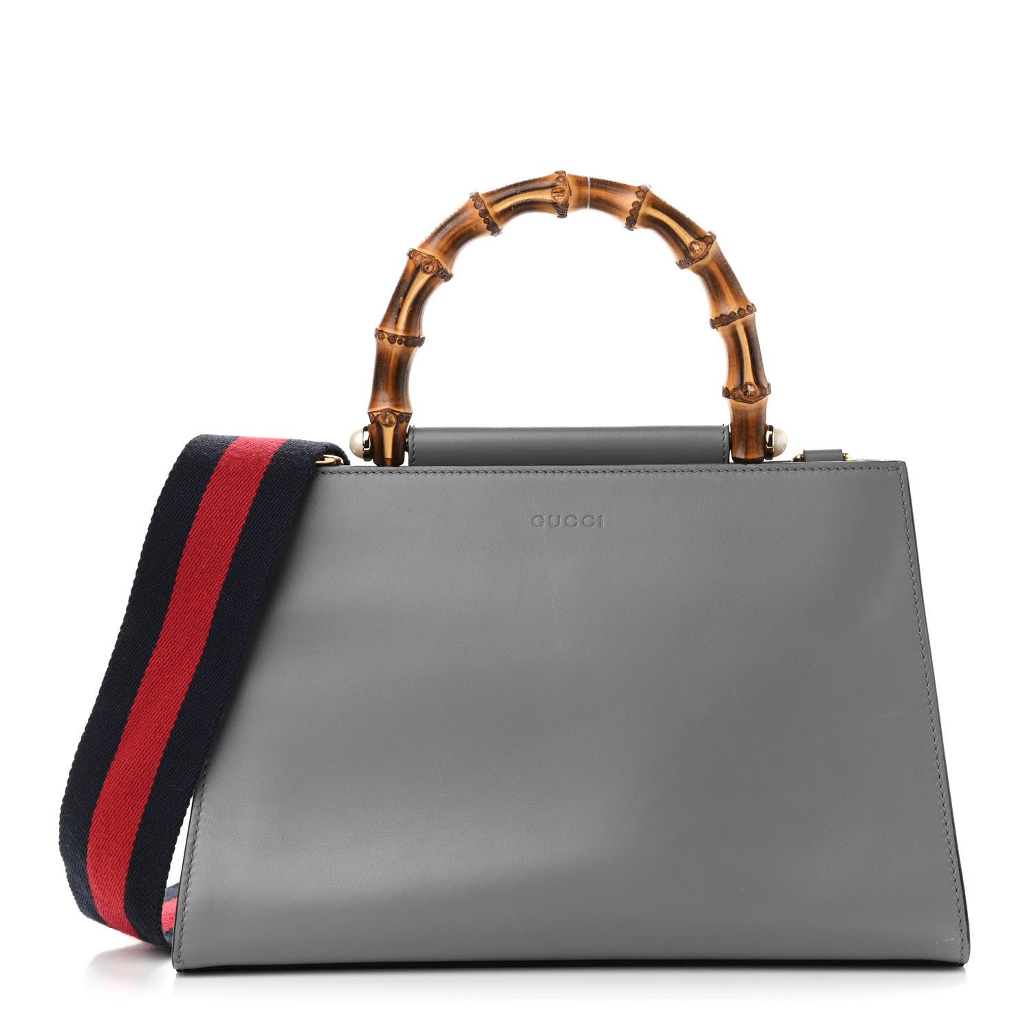 Gucci Nappa Bamboo Web Small Nymphaea Top Handle Bag Deep Grey Mystic White 1 of 14
