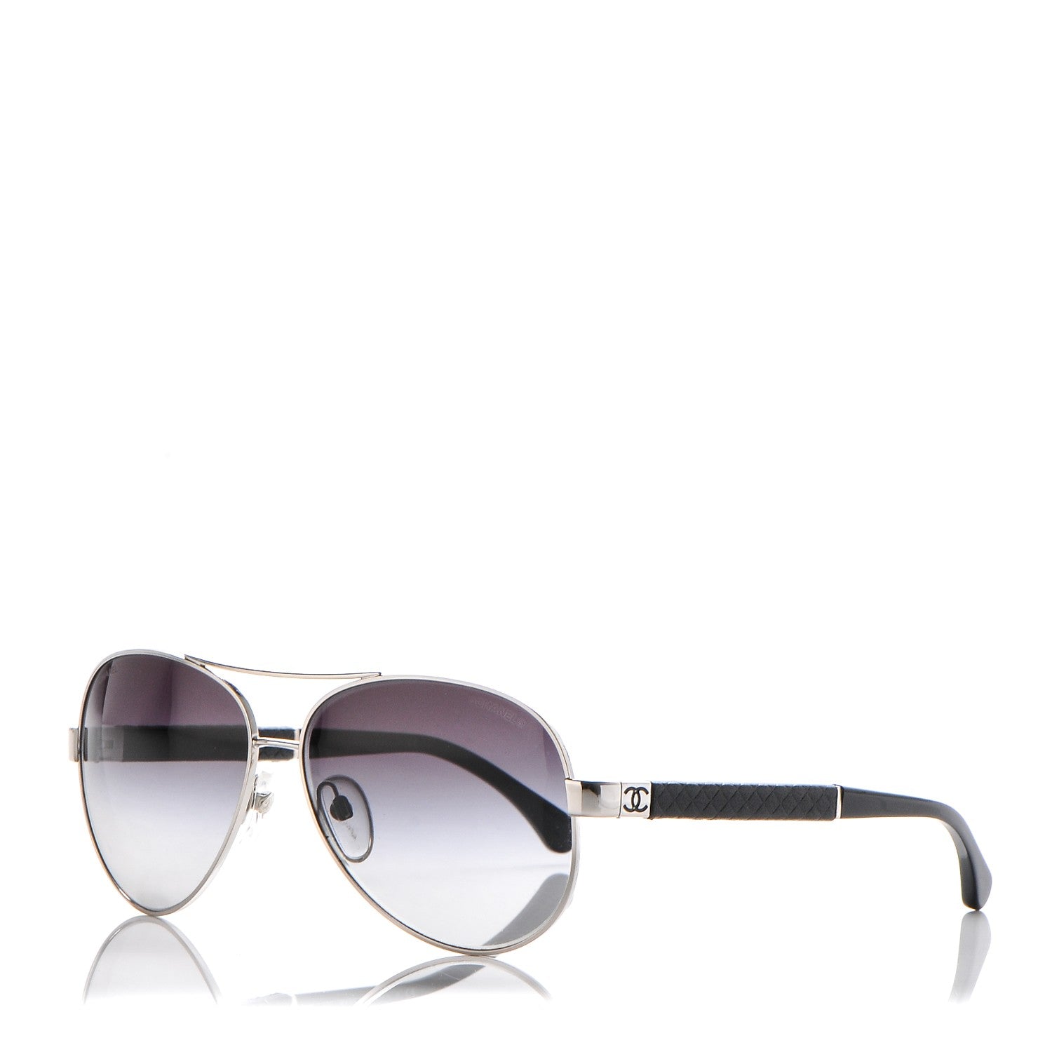 Chanel Lambskin Quilted CC Aviator Sunglasses 4195-Q Black SIlver 1 of 6