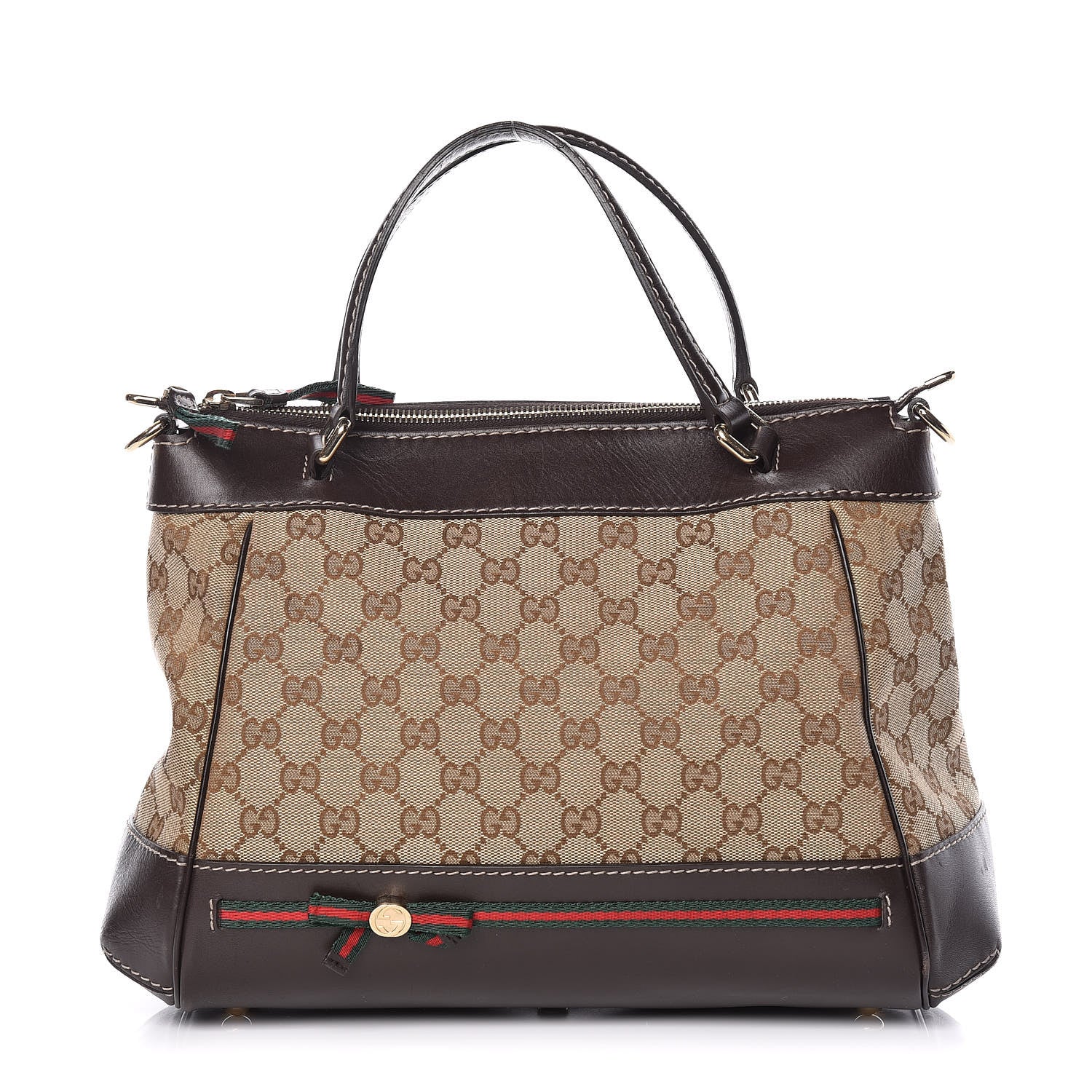 Gucci Monogram Web Mayfair Top Handle Satchel Dark Brown 1 of 19