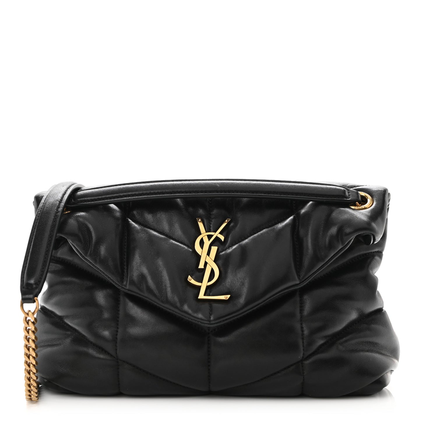 Lambskin Quilted Small Loulou Puffer Monogram Chain Satchel Black