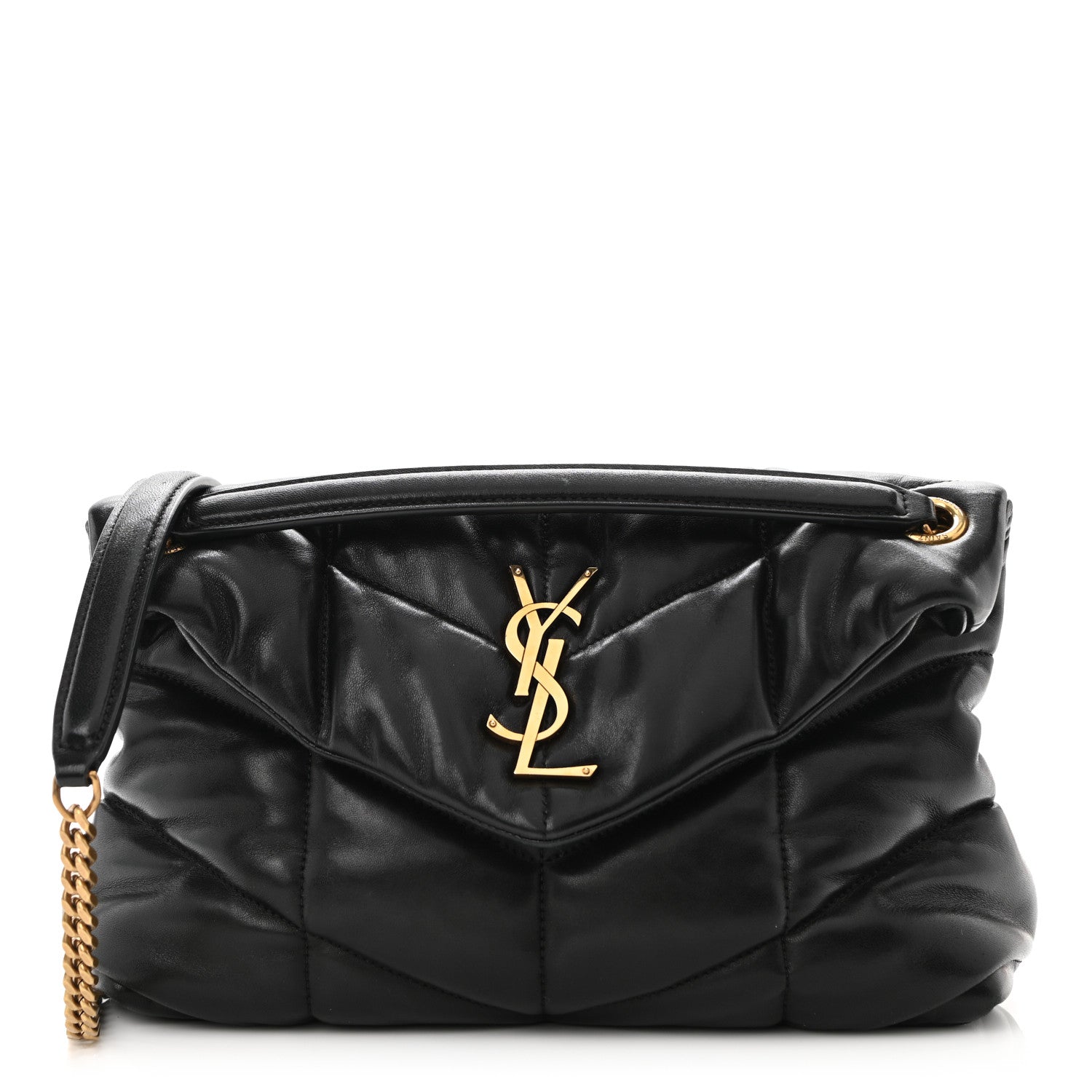 Saint Laurent Lambskin Quilted Small Loulou Puffer Monogram Chain Satchel Black 1 of 12